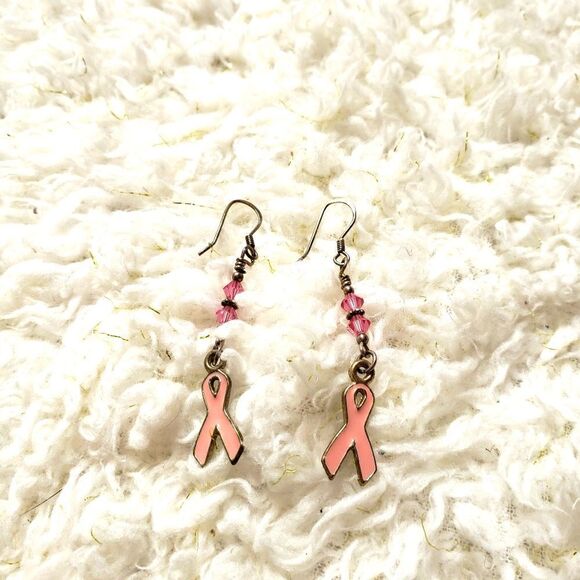 Sterling Silver Breast Cancer awareness Earrings‎ - Picture 1 of 2